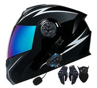 Bluetooth Integrated Flip Up Front Motorbike Helmets ECE Approved Anti-fog Dual Visors Crash Racing Motorcycle Helmet Noise Reduction Ventilation for Adults Men Women 55~62cm