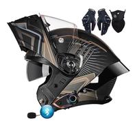 Bluetooth Intercom Flip Up Front Motorbike Helmets ECER 22.06 Approved Modular Motorcycle Helmet Dual Pinlock Anti-fog Visors Full Face Helmet Lightweight for Men Women M~XXL