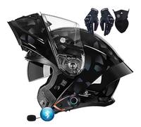 Bluetooth Intercom Flip Up Front Motorbike Helmets ECER 22.06 Approved Modular Motorcycle Helmet Dual Pinlock Anti-fog Visors Full Face Helmet Lightweight for Men Women M~XXL