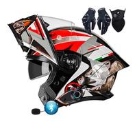 Bluetooth Intercom Flip Up Front Motorbike Helmets ECER 22.06 Approved Modular Motorcycle Helmet Dual Pinlock Anti-fog Visors Full Face Helmet Lightweight for Men Women M~XXL