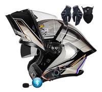Bluetooth Intercom Flip Up Front Motorbike Helmets ECER 22.06 Approved Modular Motorcycle Helmet Dual Pinlock Anti-fog Visors Full Face Helmet Lightweight for Men Women M~XXL