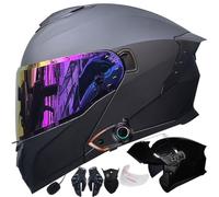Bluetooth Intercom Modular Motorcycle Helmet ECER22.06 Approved Flip Front Full Face with Dual Anti-Fog Visor, Ventilation Noise Reduction Lightweight Racing Crash Helmet 54-63cm