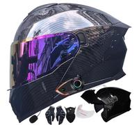 Bluetooth Intercom Modular Motorcycle Helmet ECER22.06 Approved Flip Front Full Face with Dual Anti-Fog Visor, Ventilation Noise Reduction Lightweight Racing Crash Helmet 54-63cm