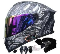 Bluetooth Intercom Modular Motorcycle Helmet ECER22.06 Approved Flip Front Full Face with Dual Anti-Fog Visor, Ventilation Noise Reduction Lightweight Racing Crash Helmet 54-63cm