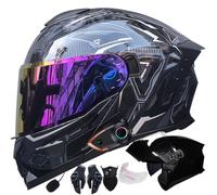 Bluetooth Intercom Modular Motorcycle Helmet ECER22.06 Approved Flip Front Full Face with Dual Anti-Fog Visor, Ventilation Noise Reduction Lightweight Racing Crash Helmet 54-63cm