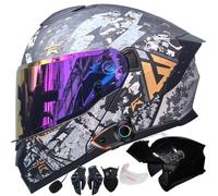 Bluetooth Intercom Modular Motorcycle Helmet ECER22.06 Approved Flip Front Full Face with Dual Anti-Fog Visor, Ventilation Noise Reduction Lightweight Racing Crash Helmet 54-63cm