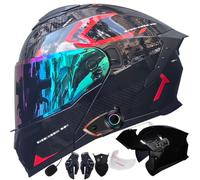 Bluetooth Intercom Modular Motorcycle Helmet ECER22.06 Approved Flip Front Full Face with Dual Anti-Fog Visor, Ventilation Noise Reduction Lightweight Racing Crash Helmet 54-63cm