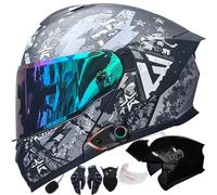Bluetooth Intercom Modular Motorcycle Helmet ECER22.06 Approved Flip Front Full Face with Dual Anti-Fog Visor, Ventilation Noise Reduction Lightweight Racing Crash Helmet 54-63cm