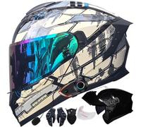 Bluetooth Intercom Modular Motorcycle Helmet ECER22.06 Approved Flip Front Full Face with Dual Anti-Fog Visor, Ventilation Noise Reduction Lightweight Racing Crash Helmet 54-63cm