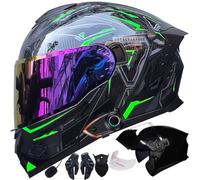 Bluetooth Intercom Modular Motorcycle Helmet ECER22.06 Approved Flip Front Full Face with Dual Anti-Fog Visor, Ventilation Noise Reduction Lightweight Racing Crash Helmet 54-63cm