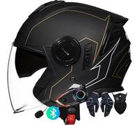 Bluetooth Intercom Motorcycle Open-Face Helmets Modular Helmets Flip-up Helmets Offroad Helmets Motocross Helmets With ECE Double Visor Sun Visor For Women Men Matt Black