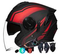 Bluetooth Intercom Motorcycle Open-Face Helmets Modular Helmets Flip-up Helmets Offroad Helmets Motocross Helmets With ECE Double Visor Sun Visor For Women Men Matt Black
