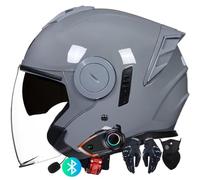 Bluetooth Intercom Motorcycle Open-Face Helmets Modular Helmets Flip-up Helmets Offroad Helmets Motocross Helmets With ECE Double Visor Sun Visor For Women Men Matt Black