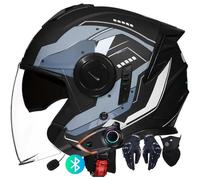 Bluetooth Intercom Motorcycle Open-Face Helmets Modular Helmets Flip-up Helmets Offroad Helmets Motocross Helmets With ECE Double Visor Sun Visor For Women Men Matt Black