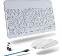 Bluetooth Keyboard and Mouse,2.4Ghz & Bluetooth keyboard for iPad,Tablets,Android,iPhone,Mac,Mini Small Rechargeable Keyboard Set Compact Slim with Silent Wireless Bluetooth Mouse,QWERTY White Combos