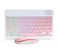 Bluetooth Keyboard and Mouse Combo for iPad - Rechargeable Wireless Keyboard & Mouse with 7-Color Backlit Compatible with iPad 9th/8th Gen, iPad Pro/Air/Mini, iPhone14/13/12 Pro,(10 inch Pink)