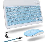 Bluetooth Keyboard and Mouse Combo for iPad, Tablets, iPhone, Mac - 2.4Ghz & Bluetooth 5.2 Mini Rechargeable Keyboard Set, Compact Slim Silent Wireless Mouse, QWERTY Blue
