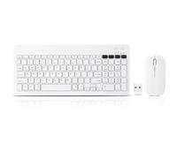 Bluetooth Keyboard and Mouse Combo Rechargeable Portable Wireless Keyboard Mouse Set for Apple iPad iPhone iOS 13 and Above Samsung Tablet Phone Smartphone Android Windows (White)