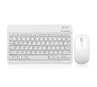 Bluetooth Keyboard and Mouse Combo Rechargeable Portable Wireless Keyboard Mouse Set for Apple iPad iPhone iOS 13 and Above Samsung Tablet Phone Smartphone Android Windows (10 inch White)