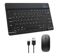Bluetooth Keyboard and Mouse Set, Ultra Slim 2.4G Wireless Silent Keyboard and Mouse Combo, Rechargeable Portable 10-inch Keyboard with 12 Multimedia Shortcuts for iPad/Mac/Windows/Android, Black