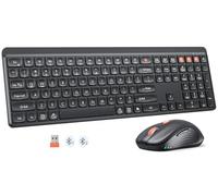 Bluetooth Keyboard and Mouse, USB + Dual Bluetooth Multi Device, Full Size Silent Ergonomic Keyboard with 4 Level DPI Adjustable Wireless Mouse for Windows, Mac OS Desktop/Laptop/PC