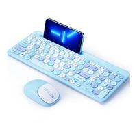Bluetooth Keyboard and Mouse Wireless, Multi-Device Rechargeable Keyboard and Mouse Combo with Phone Holder (Bluetooth 5.0+3.0+2.4GHz) Quiet Ergonomic Compatible with Mac/Windows/iOS/Android (Blue)