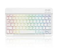 Bluetooth Keyboard for iPad, UK Layout Ultra Slim 10 Inch Wireless Rechargeable Portable Keyboard with 7 Color Backlight, Quiet Keys for Pad Air/Pro, Mac, Samsung Tab, iOS Android Windows (White)