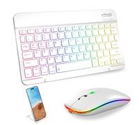 Bluetooth Keyboard & Mouse Combo for iPad - Rechargeable RGB Wireless Set with 7-Color Backlit, Compatible with iPad 10th/9th/8th Gen, iPad Pro/Air/Mini (White).