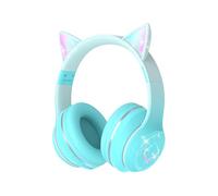 Bluetooth Kids Headphones,Cat Ear LED Light Up Kids Wireless Headphones,Bluetooth 5.1&Stereo Sound,Foldable,Adjustable Headband,Children Headphone with Microphone Over Ear for School/Tablet (Green)