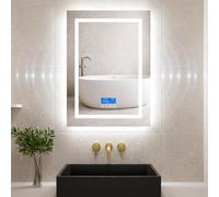 Bluetooth LED Bathroom Mirror with Makeup-Grade Lighting & Dual HiFi Speakers, 50x70cm Illuminated Vanity Mirrior with 3-Colour Dimmable, Anti-Fog, Memory Function, Time & Temperature Display, IP44
