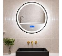 Bluetooth LED Bathroom Mirror with Makeup-Grade Lighting & Dual HiFi Speakers, 60x60cm Illuminated Vanity Mirrior with 3-Colour Dimmable, Anti-Fog, Memory Function, Time & Temperature Display, IP44