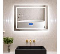 Bluetooth LED Bathroom Mirror with Makeup-Grade Lighting & Dual HiFi Speakers, 60x80cm Illuminated Vanity Mirrior with 3-Colour Dimmable, Anti-Fog, Memory Function, Time & Temperature Display, IP44
