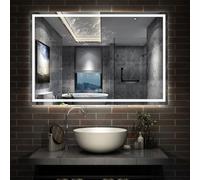 Bluetooth LED Bathroom Mirror with Shaver Socket, 3 Colours Lights Dimmable, 1000x800 mm Illuminated Bathroom Vanity Mirror, Demister, Wall Switch Touch Switch Smart Mirrors Horizontal Vertical