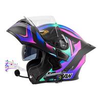 Bluetooth Modular Flip Up Front Motorcycle Helmet Anti-Fog Dual Visor Sun Shield Full Face Motorbike Helmet DOT/ECE Certified Helmet Men Women Moped Street Bike Helmet,Purple,M