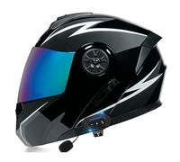 Bluetooth Modular Helmet Motorcycle Helmet Flip Up Motorbike Helmet DOT/ECE Approved Full Face Integrated with Dual Visor Motorcycle Helmet for Men Women E,XL/61-62CM