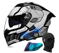 Bluetooth Modular Motorbike Helmet, DOT/ECE Approved Full Face Flip Up Double Visor Motorcycle Helmet, with Dual Speaker and Microphone, for Adults Men Women M~XXL