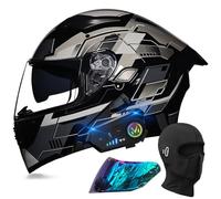 Bluetooth Modular Motorbike Helmet, DOT/ECE Approved Full Face Flip Up Double Visor Motorcycle Helmet, with Dual Speaker and Microphone, for Adults Men Women M~XXL