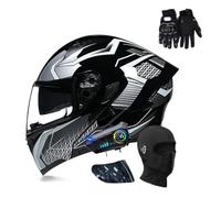 Bluetooth Modular Motorbike Helmet, ECE Approved Flip Up Full Face Motorcycle Helmet, with Double Visor Built(C3,M 56~57CM)