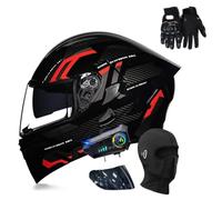 Bluetooth Modular Motorbike Helmet, ECE Approved Flip Up Full Face Motorcycle Helmet, with Double Visor Built(C9,M 56~57CM)