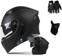 Bluetooth Modular Motorbike Helmet, Flip Up Full Face ECE/DOT Approved, with Anti-Fog Double Visor for Adult Men and Women H,L=57-58cm