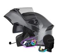 Bluetooth Modular Motorbike Helmet, Flip-Up Full Face Helmet with Dual Visors, Built-in Speakers, ECE Approved, for Adult Riders (Grey, L 59~60CM)