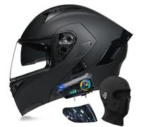 Bluetooth Modular Motorbike Helmet, Full Face Flip Up Motorcycle Double Visor Helmet, DOT/ECE Approved, with Dual Speaker and Microphone, for Adults Men Women M~XXL