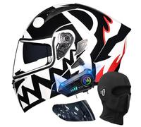 Bluetooth Modular Motorbike Helmet, Full Face Flip Up Motorcycle Double Visor Helmet, DOT/ECE Approved, with Dual Speaker and Microphone, for Adults Men Women M~XXL