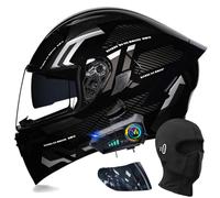 Bluetooth Modular Motorbike Helmet, Full Face Flip Up Motorcycle Double Visor Helmet, DOT/ECE Approved, with Dual Speaker and Microphone, for Adults Men Women M~XXL