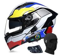 Bluetooth Modular Motorbike Helmet, Full Face Flip Up Motorcycle Double Visor Helmet, DOT/ECE Approved, with Dual Speaker and Microphone, for Adults Men Women M~XXL