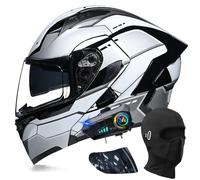 Bluetooth Modular Motorbike Helmet, Full Face Flip Up Motorcycle Double Visor Helmet, DOT/ECE Approved, with Dual Speaker and Microphone, for Adults Men Women M~XXL