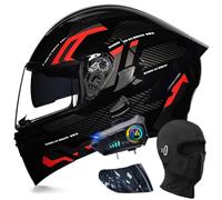 Bluetooth Modular Motorbike Helmet, Full Face Flip Up Motorcycle Double Visor Helmet, DOT/ECE Approved, with Dual Speaker and Microphone, for Adults Men Women M~XXL
