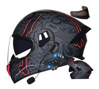 Bluetooth Modular Motorcycle Helmet, Flip Up Motorbike Helmet DOT/ECE Approved, Full Face Anti-Fog Double Visor Helmet Built-in Dual Speaker with Microphone for Adults M-XXL