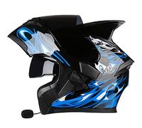 Bluetooth Modular Motorcycle Helmet Flip Up Motorbike Helmet Double Sun Visor Full Face Helmet with LED Light & Corner DOT Approved Crash Helmets for Men Women,A,XL 60~61cm