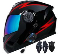 Bluetooth Modular Motorcycle Helmet with Tail DOT/ECE Approved Flip Up Front Helmets Dual Anti-Fog Visors Full Face Helmet Built-in(C8,L(59~60CM))